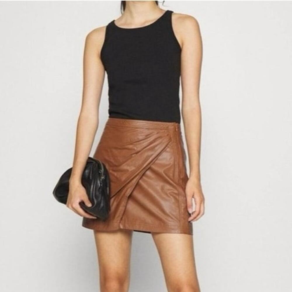 Free People Fake Out Faux Leather Wrap Mini Skirt 6 Camel Brown Lined City Boho